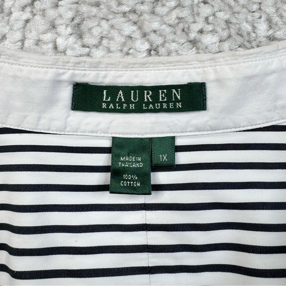 Lauren Ralph Lauren Black White Striped Button Up Shirt with Monogram. 1X - Picture 3 of 14